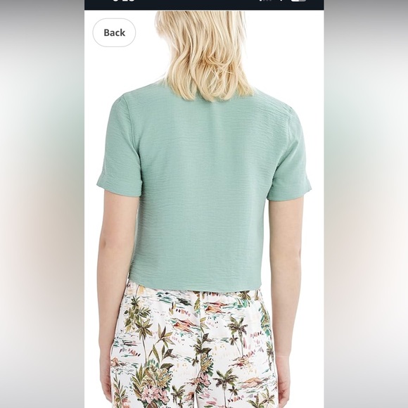 BCBGeneration Womens Relaxed Short Sleeve Pocket Button
Down Tie Front Top - Picture 6 of 7